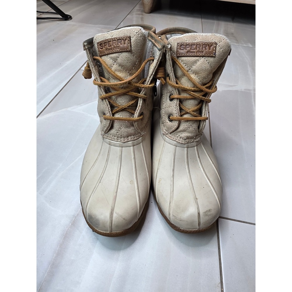 Sperry Top-Sider Saltwater Duck Boots Womens 7.5 Tan Quilted Canvas STS99071 A2 - Picture 12 of 16